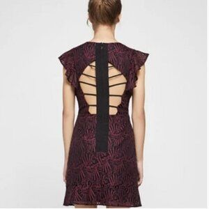 BCBGeneration Burgundy & Black Lace Combo V-Neck Caged Back Mini Dress Size 10